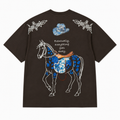 Horse Patchwork Design Oversize T-Shirt Braun
