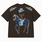 Horse Patchwork Design Oversize T-Shirt Braun
