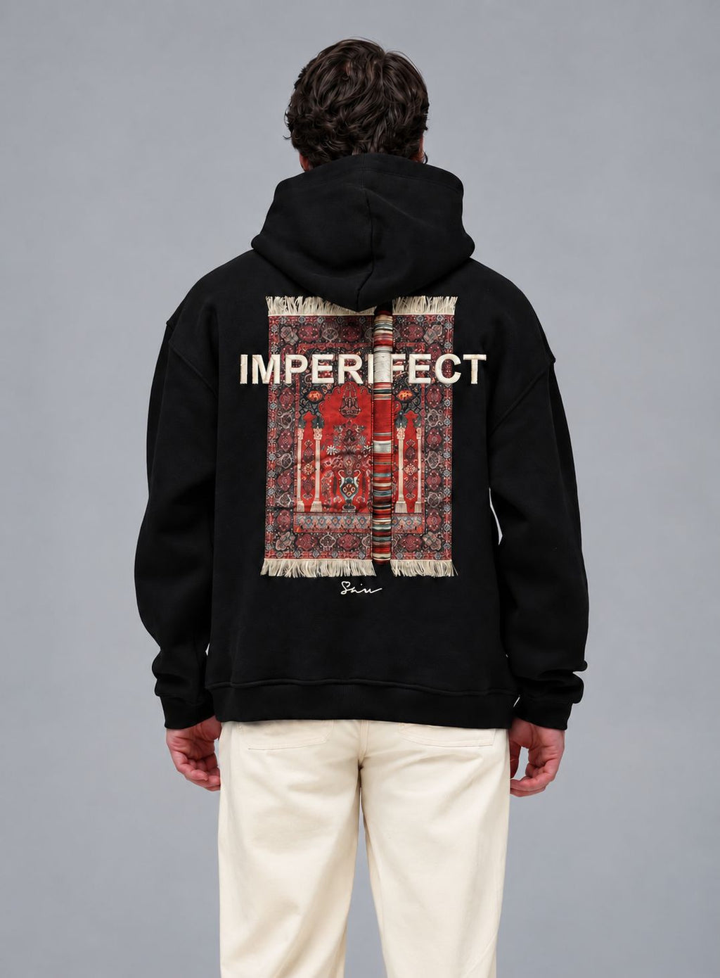 Imperfection Patchwork Design Oversize Hoodie Schwarz