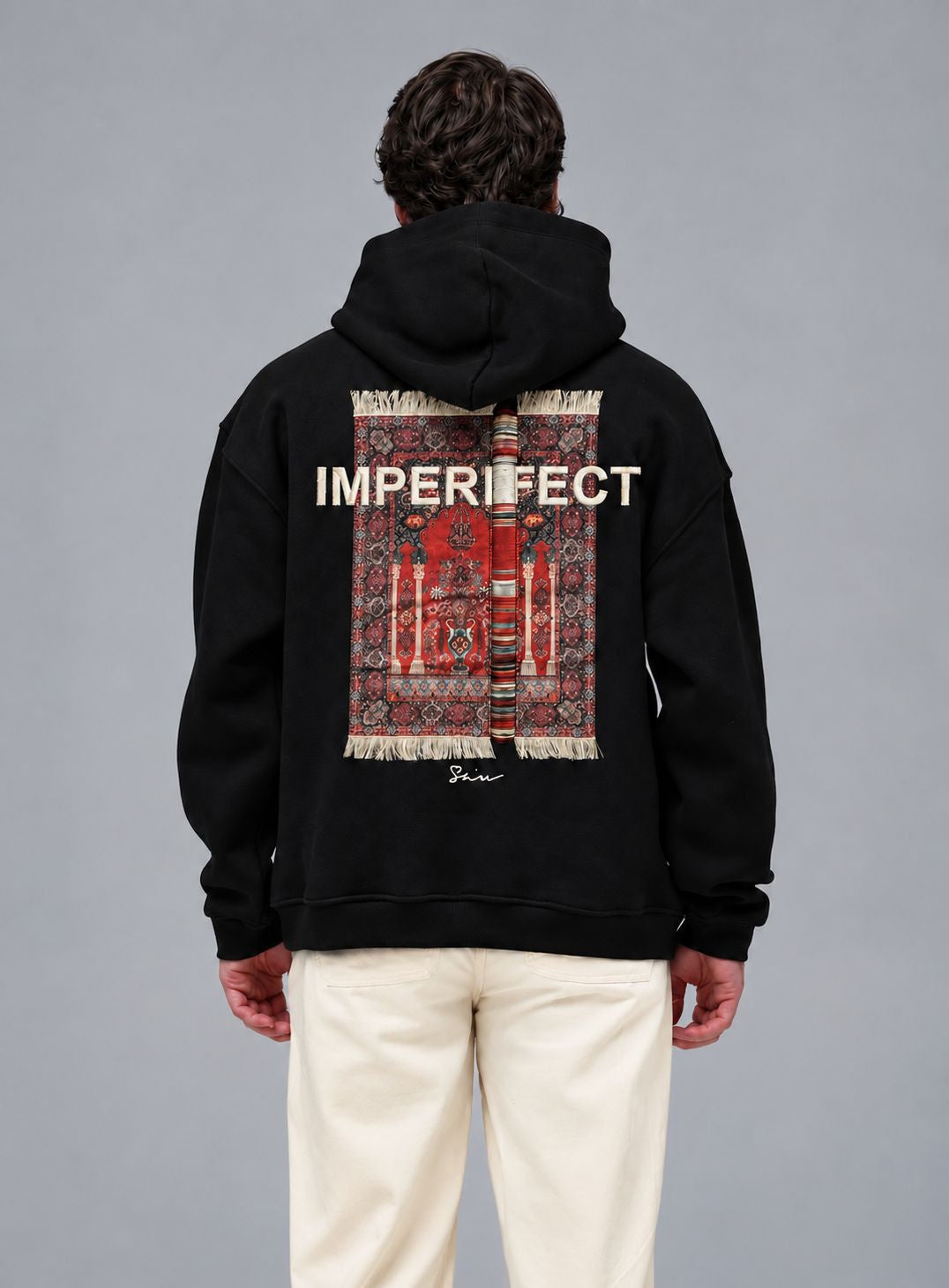 Imperfection Patchwork Design Oversize Hoodie Schwarz