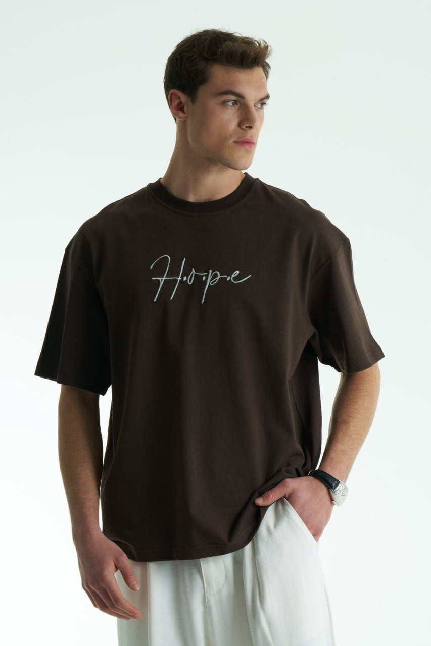 Hope Patchwork Design Oversize T-Shirt Braun