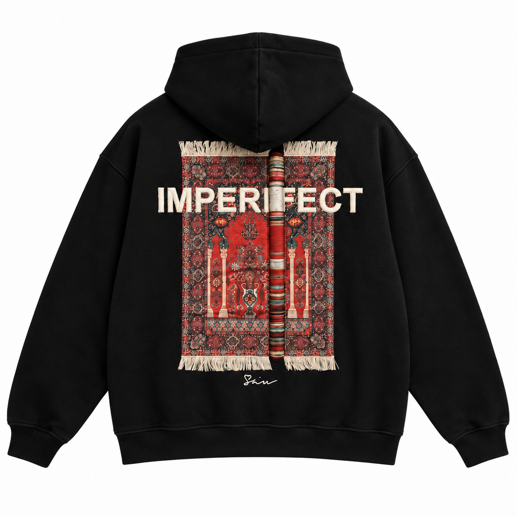 Imperfection Patchwork Design Oversize Hoodie Schwarz
