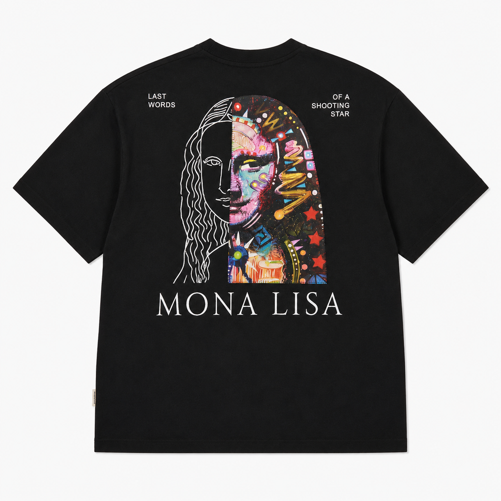 Mona Lisa Patchwork Design Oversize T-Shirt Schwarz