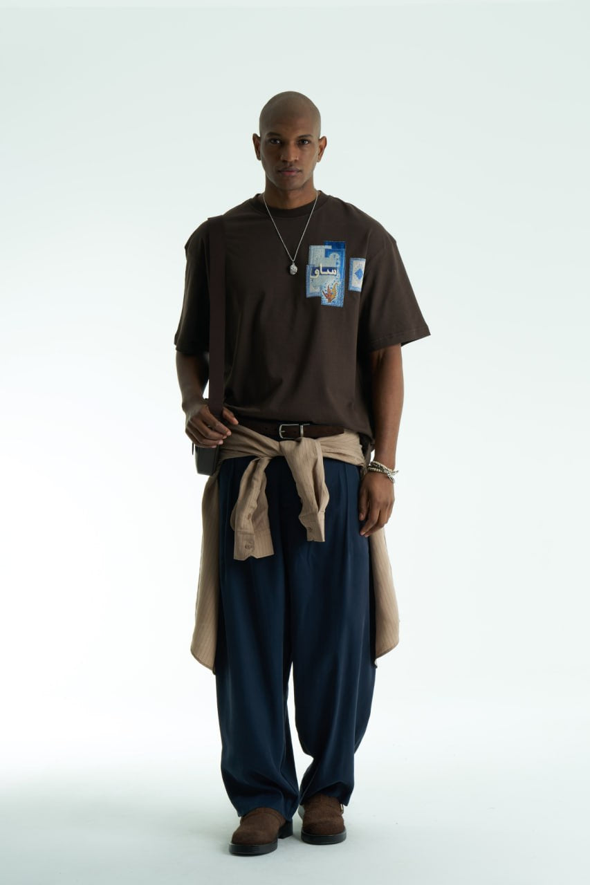 Patch Patchwork Design Oversize T-Shirt Braun