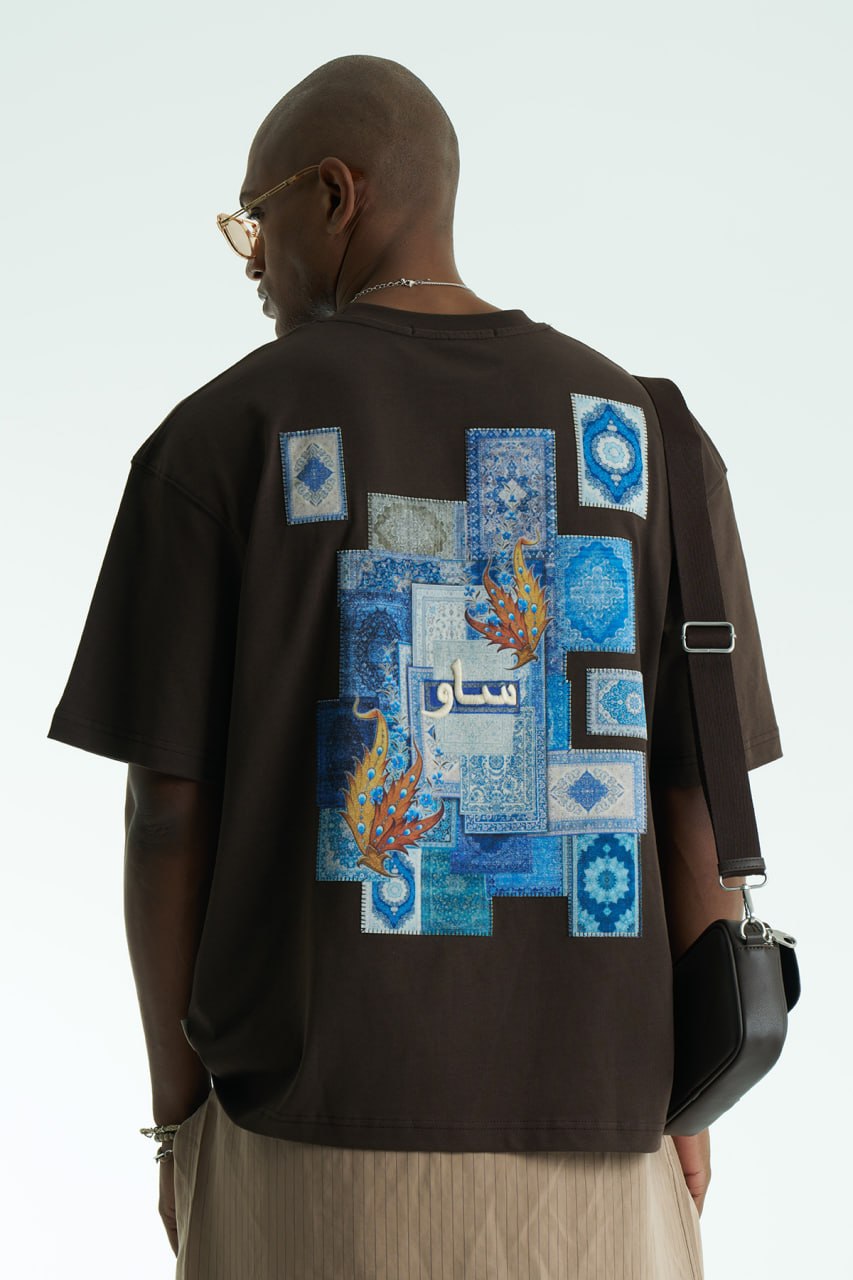 Patch Patchwork Design Oversize T-Shirt Braun