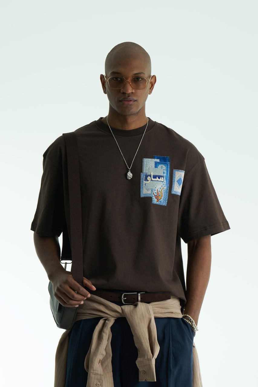 Patch Patchwork Design Oversize T-Shirt Braun