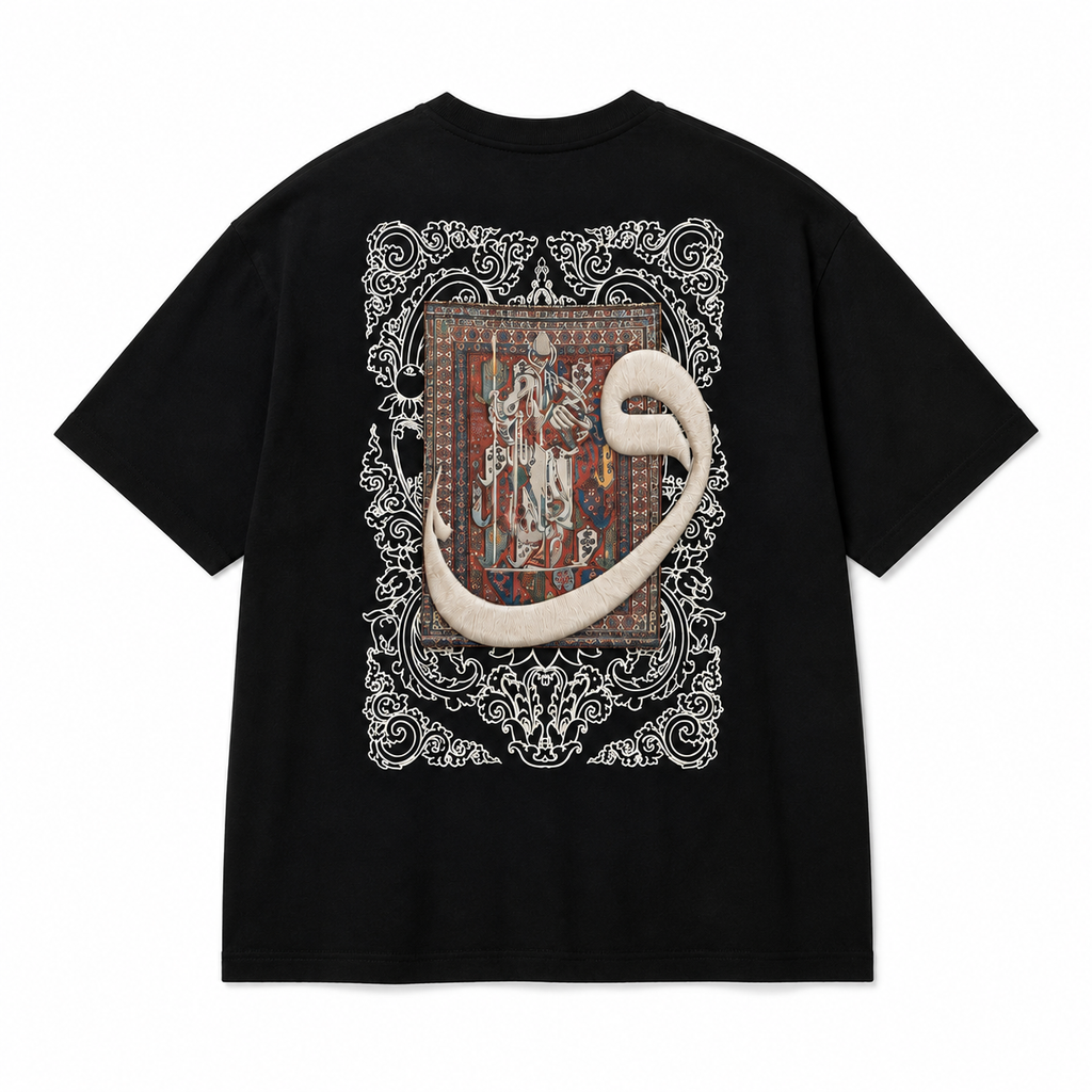 Ornament Patchwork Design Oversize T-Shirt Schwarz