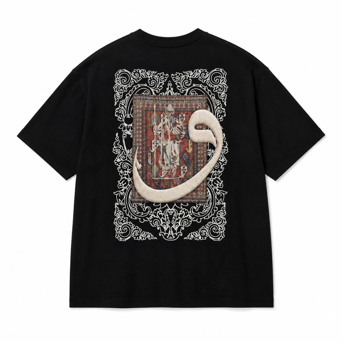 Ornament Patchwork Design Oversize T-Shirt Schwarz