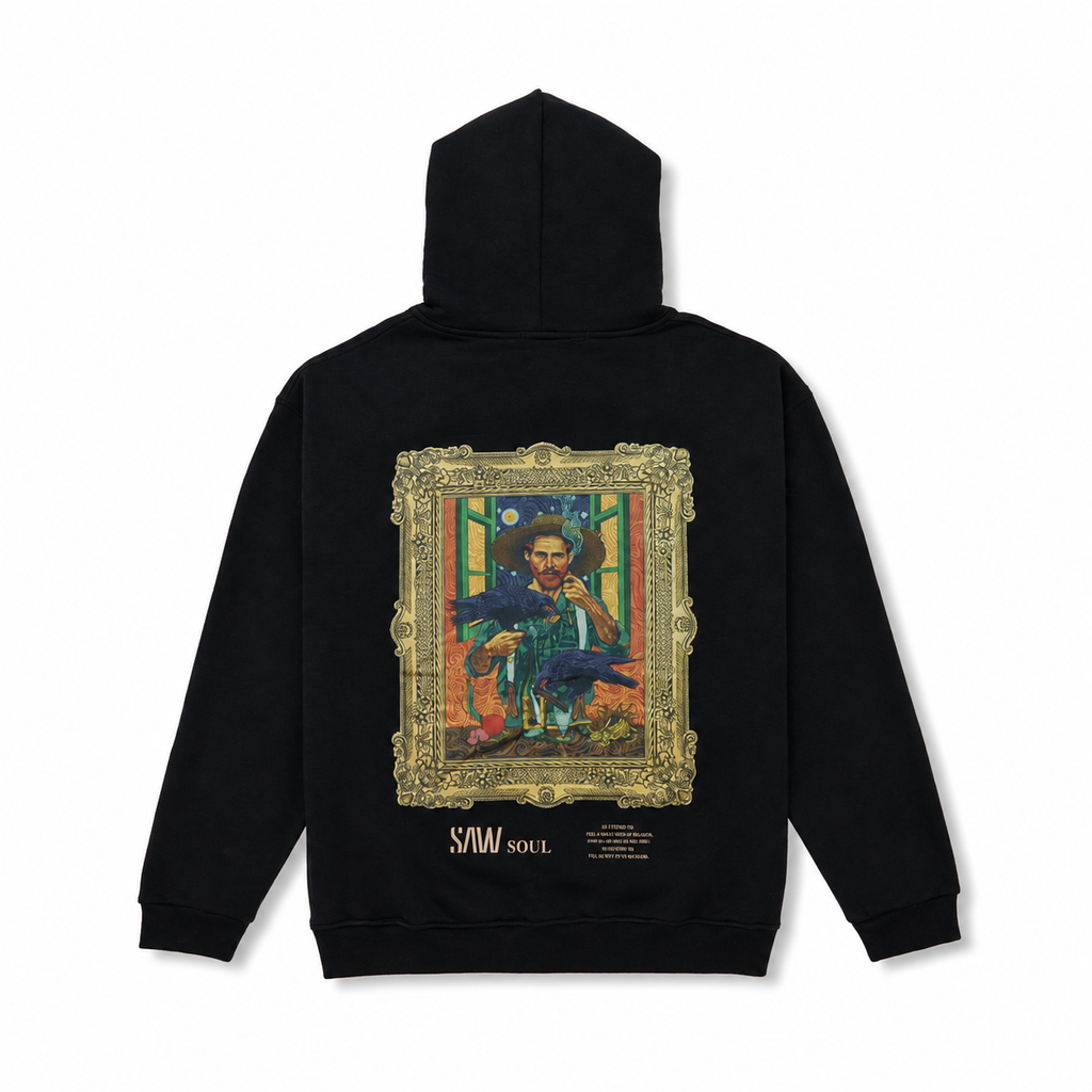 Beyond the Frame Patchwork Design Oversize Hoodie Schwarz