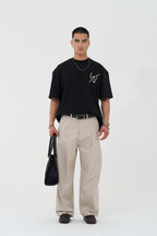 Be Free Patchwork Design Oversized T-Shirt Black