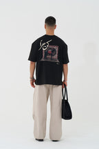 Be Free Patchwork Design Oversized T-Shirt Black
