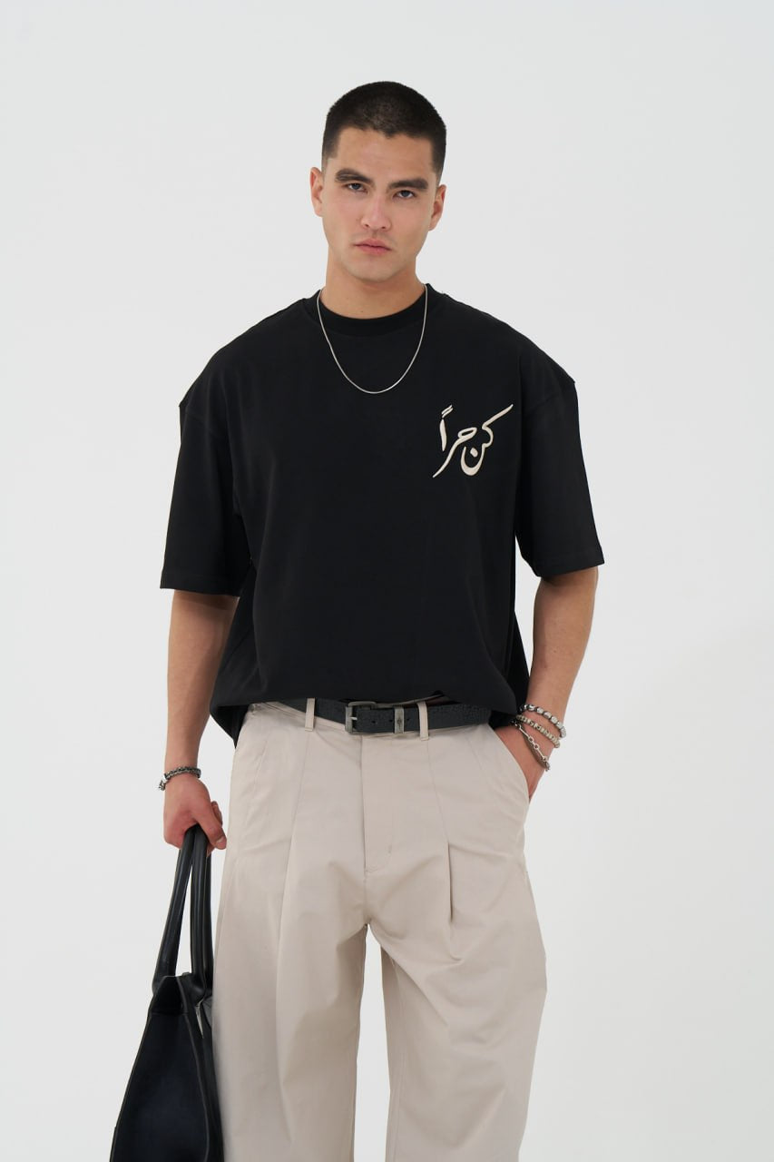 Be Free Patchwork Design Oversized T-Shirt Black