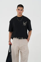 Be Free Patchwork Design Oversized T-Shirt Black