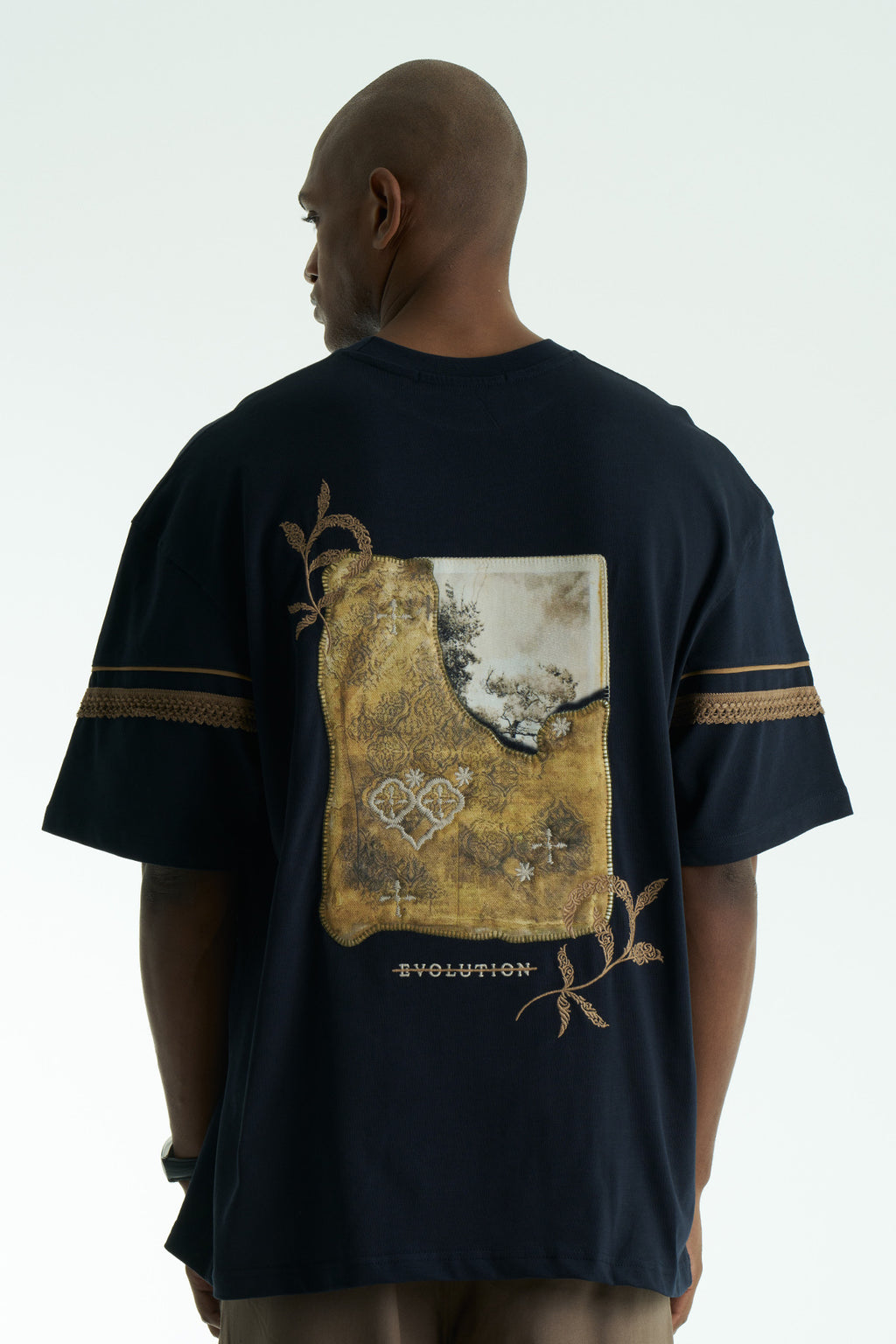 Evolution Patchwork Design Oversize T-Shirt Navy