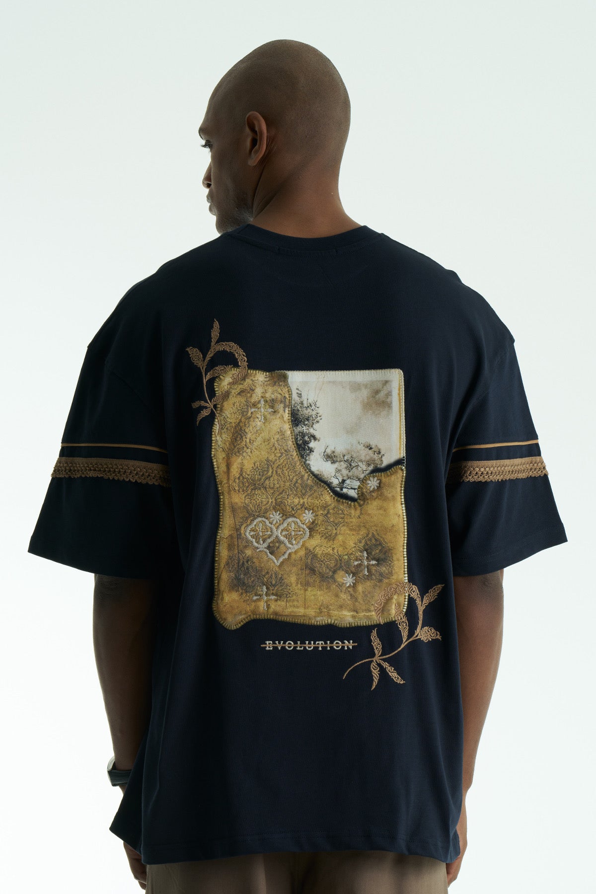Evolution Patchwork Design Oversize T-Shirt Navy