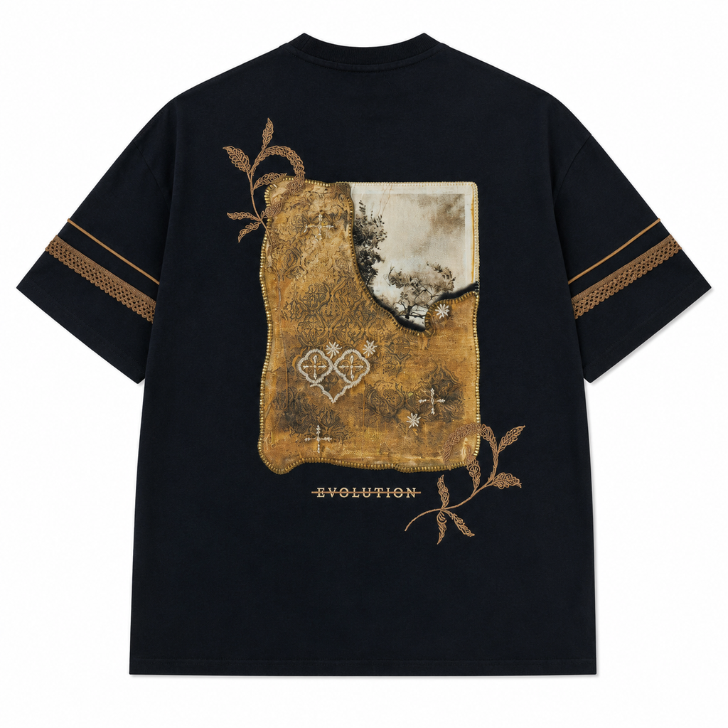 Evolution Patchwork Design Oversize T-Shirt Navy