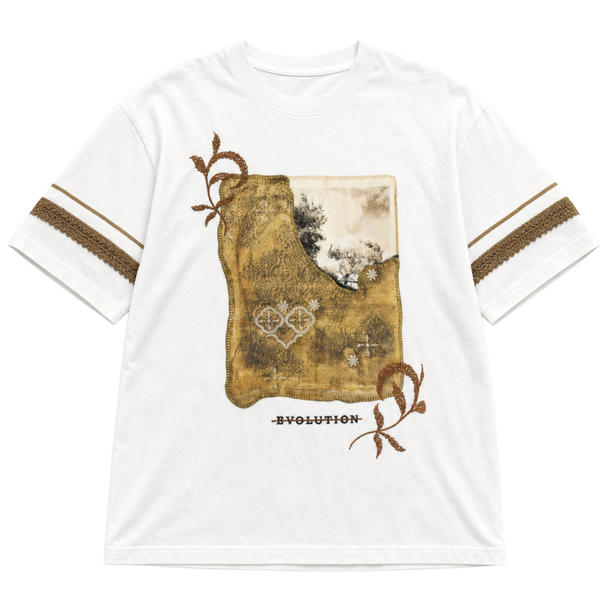 Evolution Patchwork Design Oversize T-Shirt Weiss