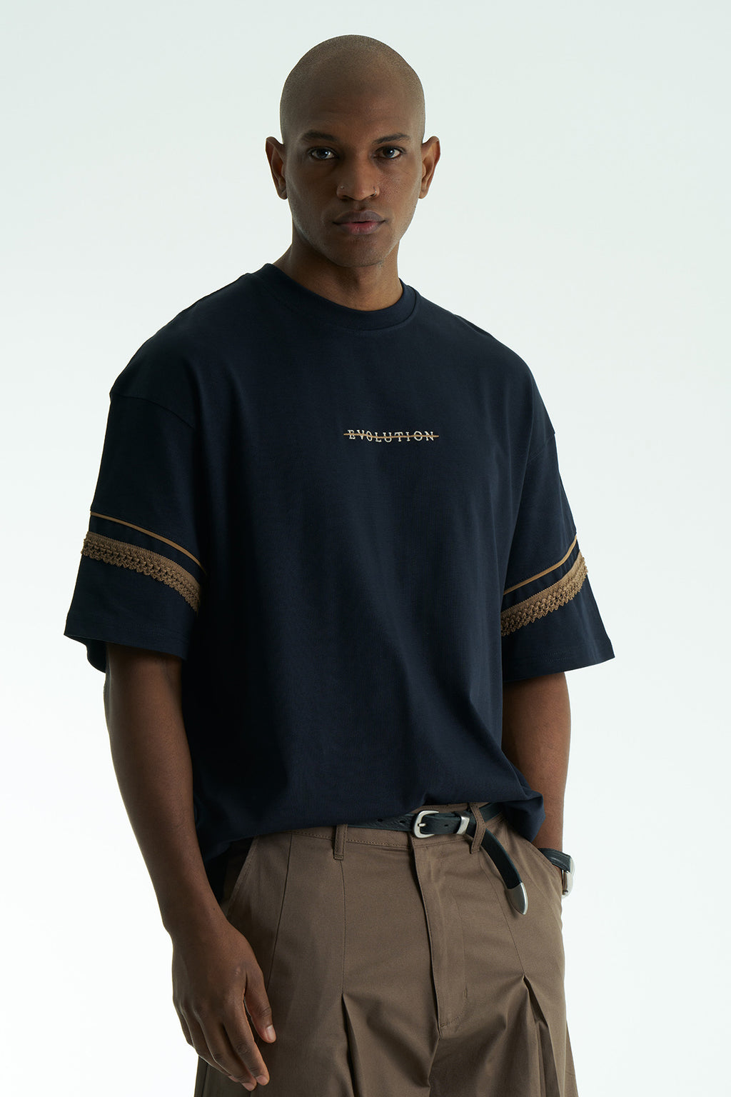 Evolution Patchwork Design Oversize T-Shirt Navy