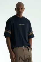 Evolution Patchwork Design Oversize T-Shirt Navy