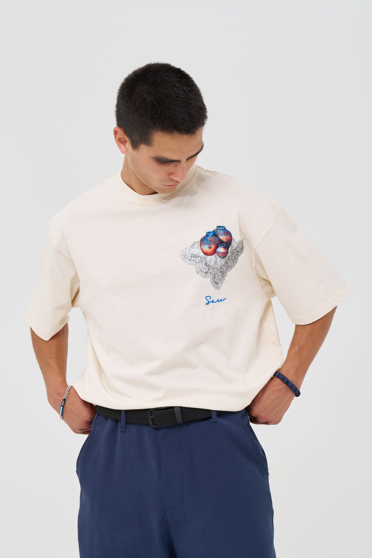 Pottery Patchwork Design Oversize T-Shirt