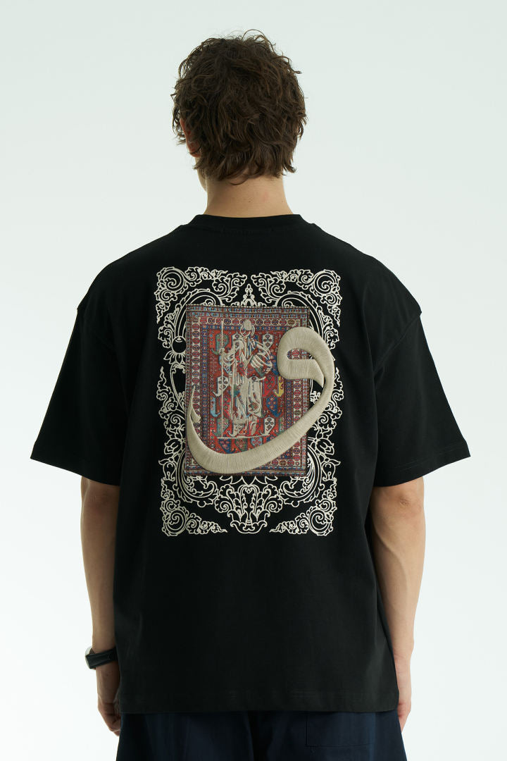 Ornament Patchwork Design Oversize T-Shirt Schwarz