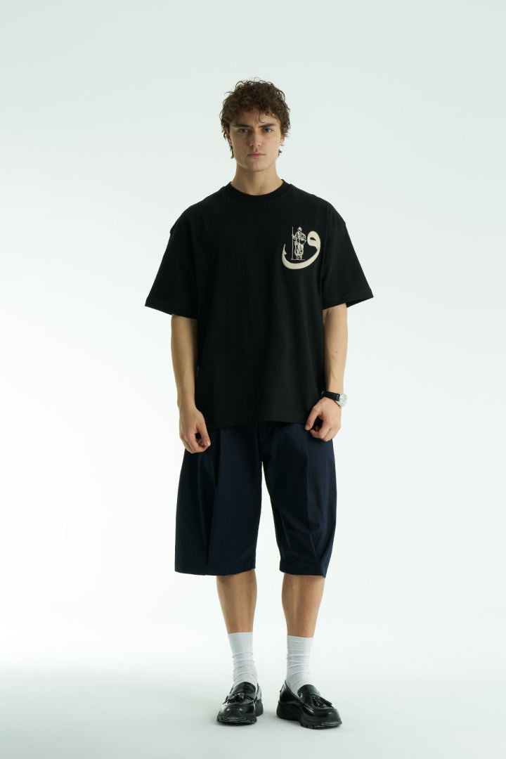 Ornament Patchwork Design Oversize T-Shirt Schwarz
