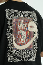 Ornament Patchwork Design Oversize T-Shirt Schwarz