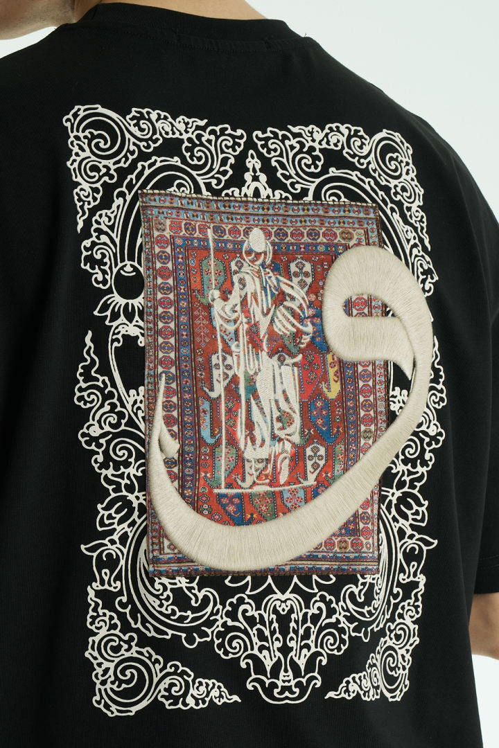 Ornament Patchwork Design Oversize T-Shirt Schwarz