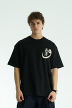 Ornament Patchwork Design Oversize T-Shirt Schwarz