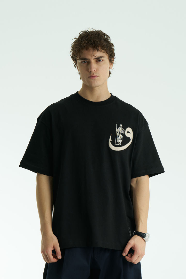 Ornament Patchwork Design Oversize T-Shirt Schwarz