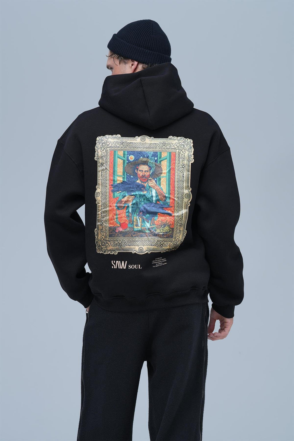 Beyond the Frame Patchwork Design Oversize Hoodie Schwarz
