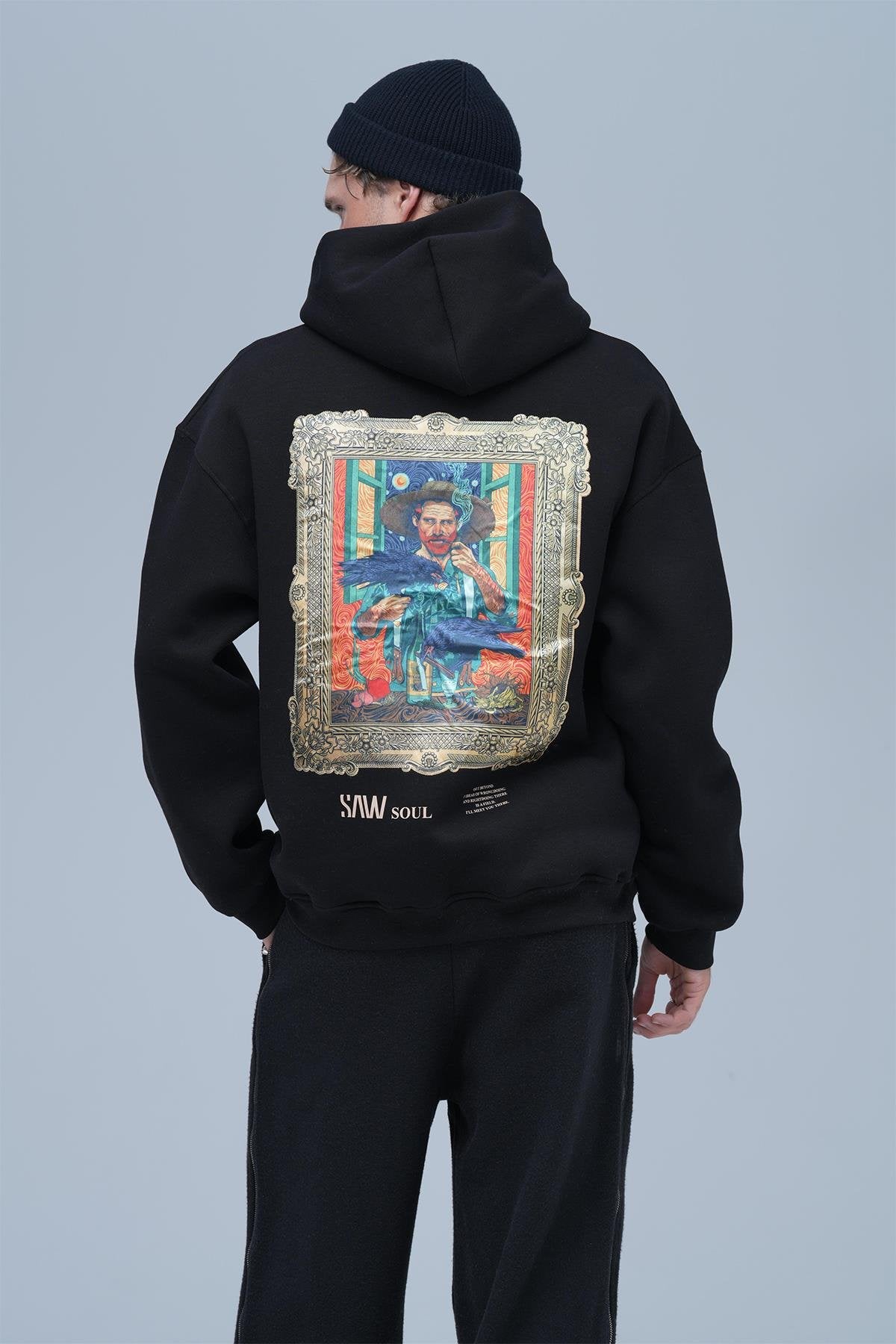 Beyond the Frame Patchwork Design Oversize Hoodie Schwarz