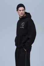 Beyond the Frame Patchwork Design Oversize Hoodie Schwarz