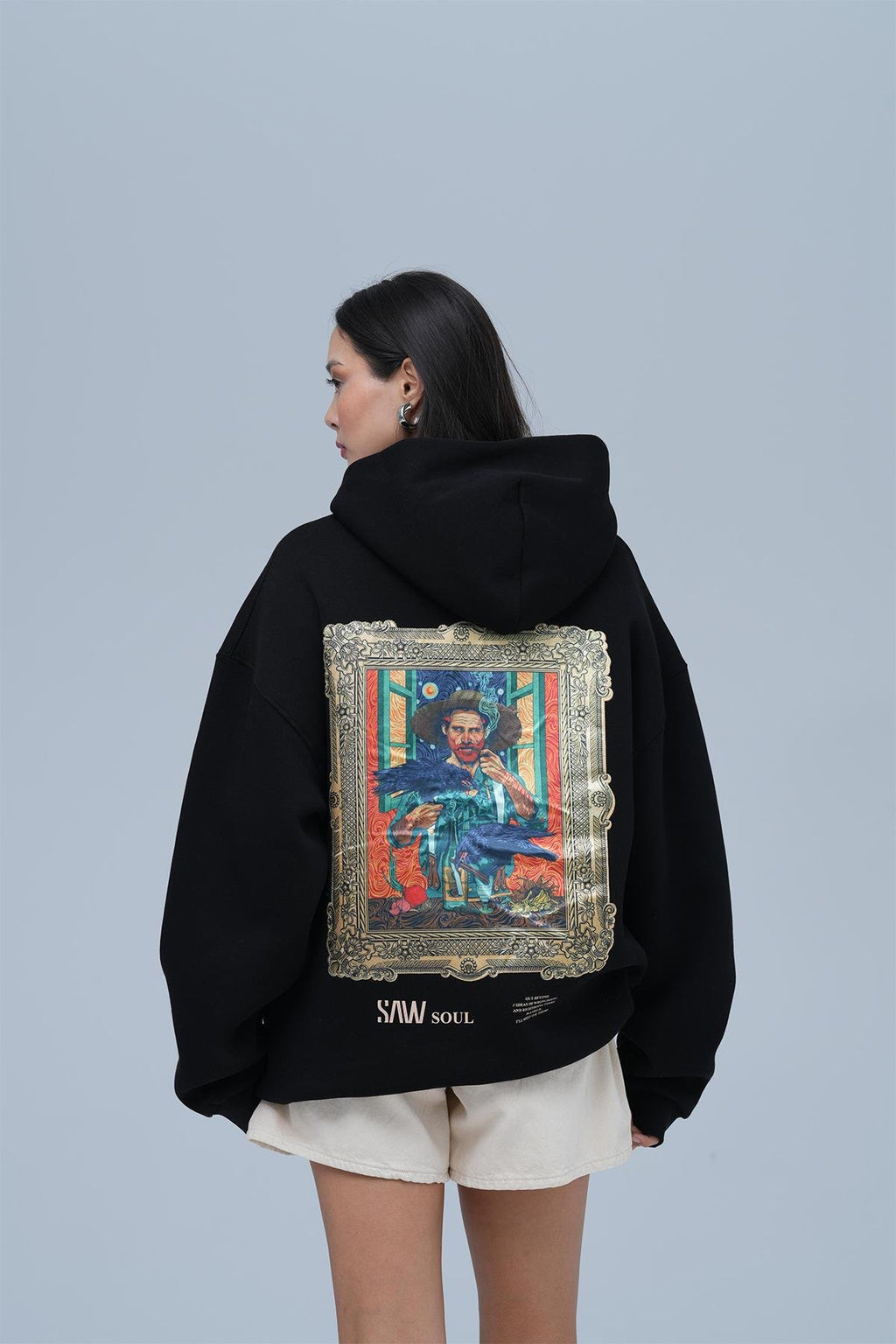 Beyond the Frame Patchwork Design Oversize Hoodie Schwarz