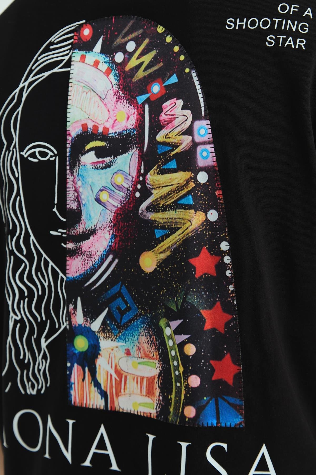 Mona Lisa Patchwork Design Oversize T-Shirt Schwarz