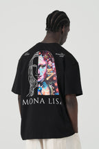 Mona Lisa Patchwork Design Oversize T-Shirt Schwarz