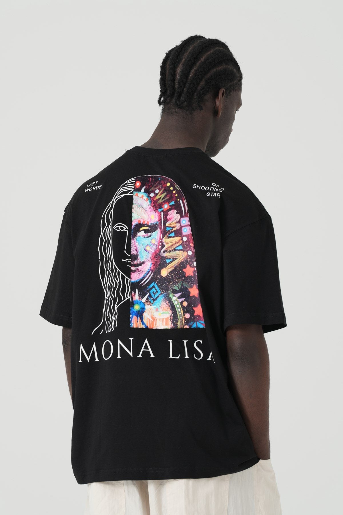 Mona Lisa Patchwork Design Oversize T-Shirt Schwarz