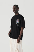 Mona Lisa Patchwork Design Oversize T-Shirt Schwarz