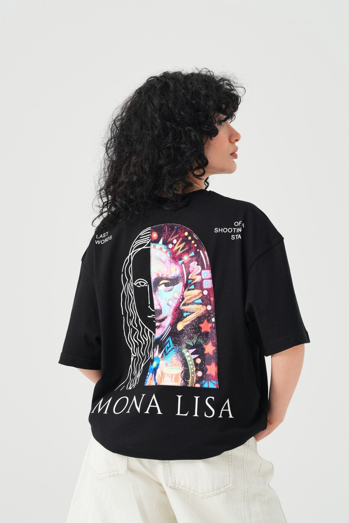 Mona Lisa Patchwork Design Oversize T-Shirt Schwarz