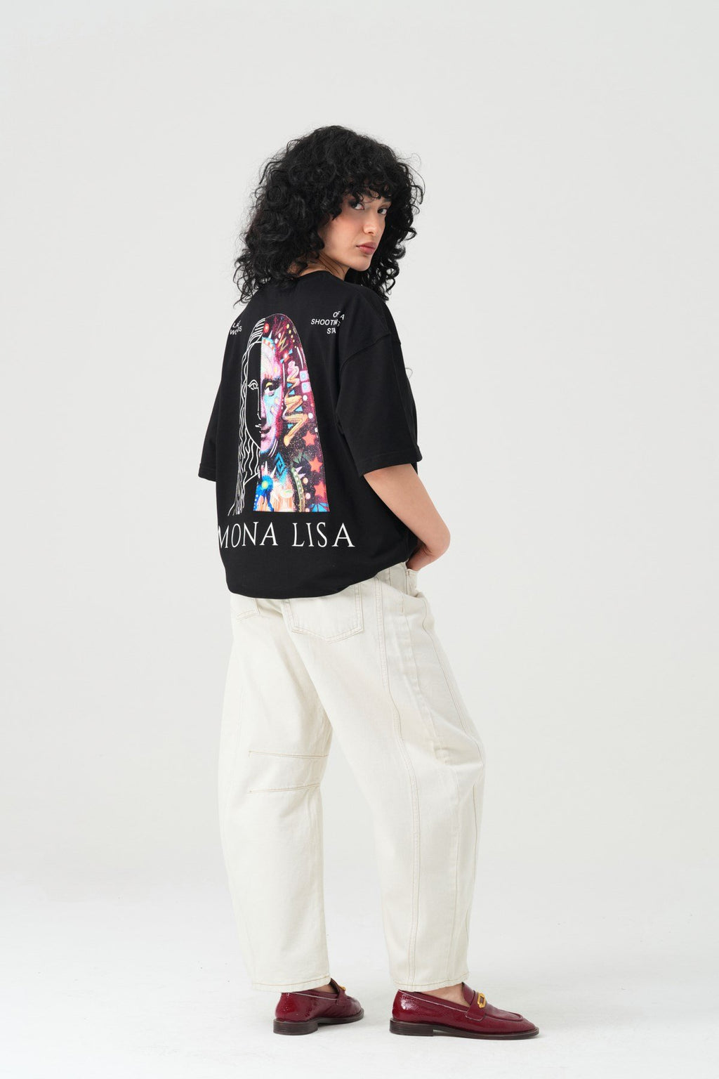 Mona Lisa Patchwork Design Oversize T-Shirt Schwarz