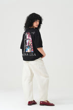 Mona Lisa Patchwork Design Oversize T-Shirt Schwarz