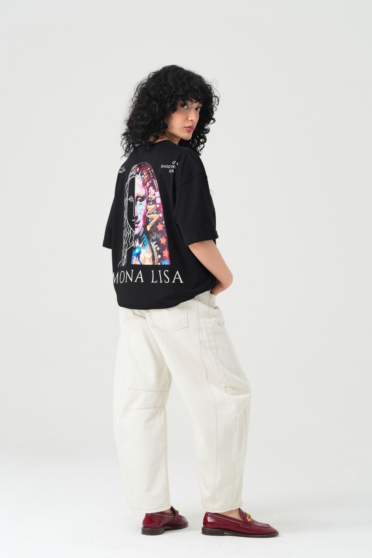 Mona Lisa Patchwork Design Oversize T-Shirt Schwarz